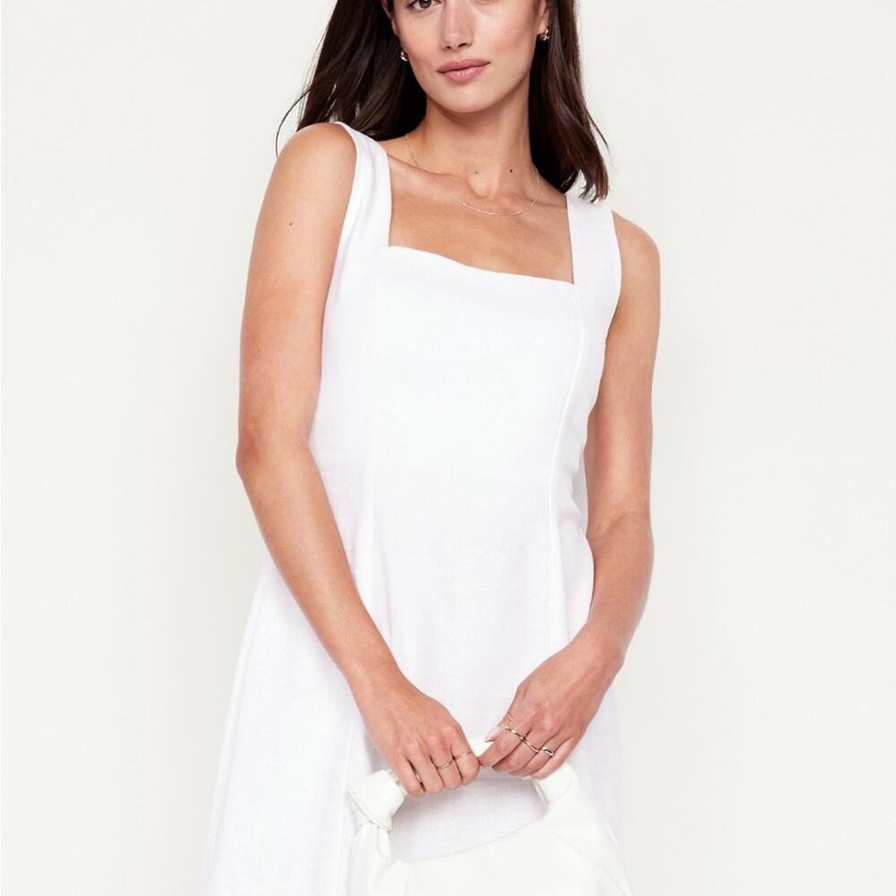Old Navy White Lilies Square-Neck Linen-Blend Mini Dress - Picture 5 of 12